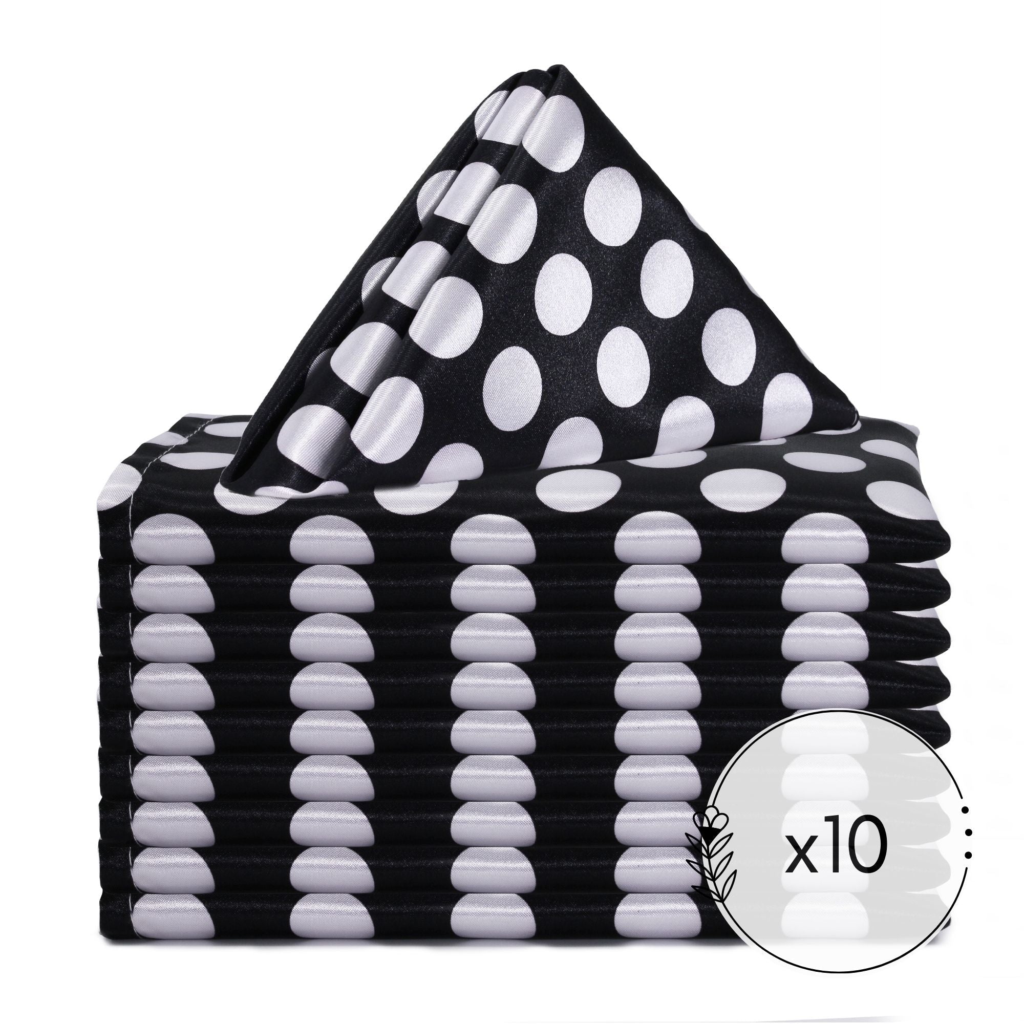 20 inch Satin Cloth Napkins Black and White Polka Dots (Pack of 10)