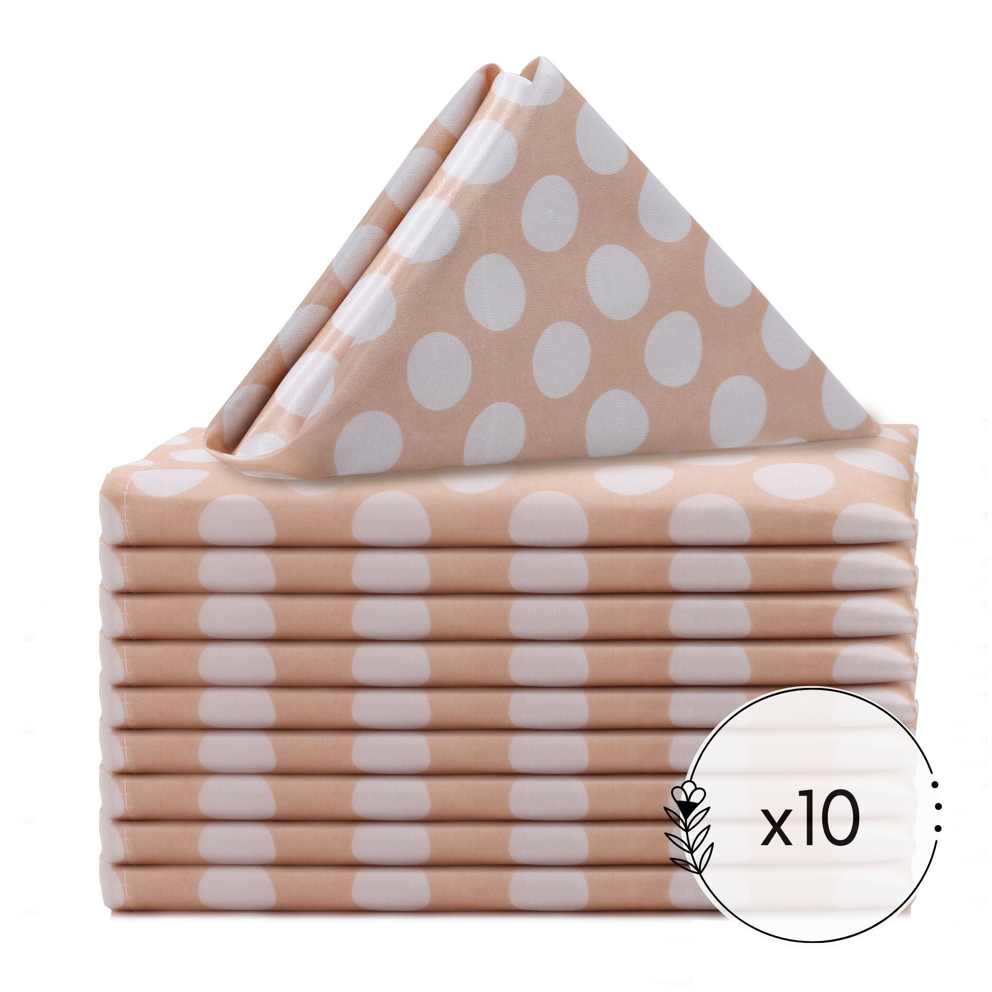 20 inch Satin Cloth Napkins Peach and White Polka Dots (Pack of 10)