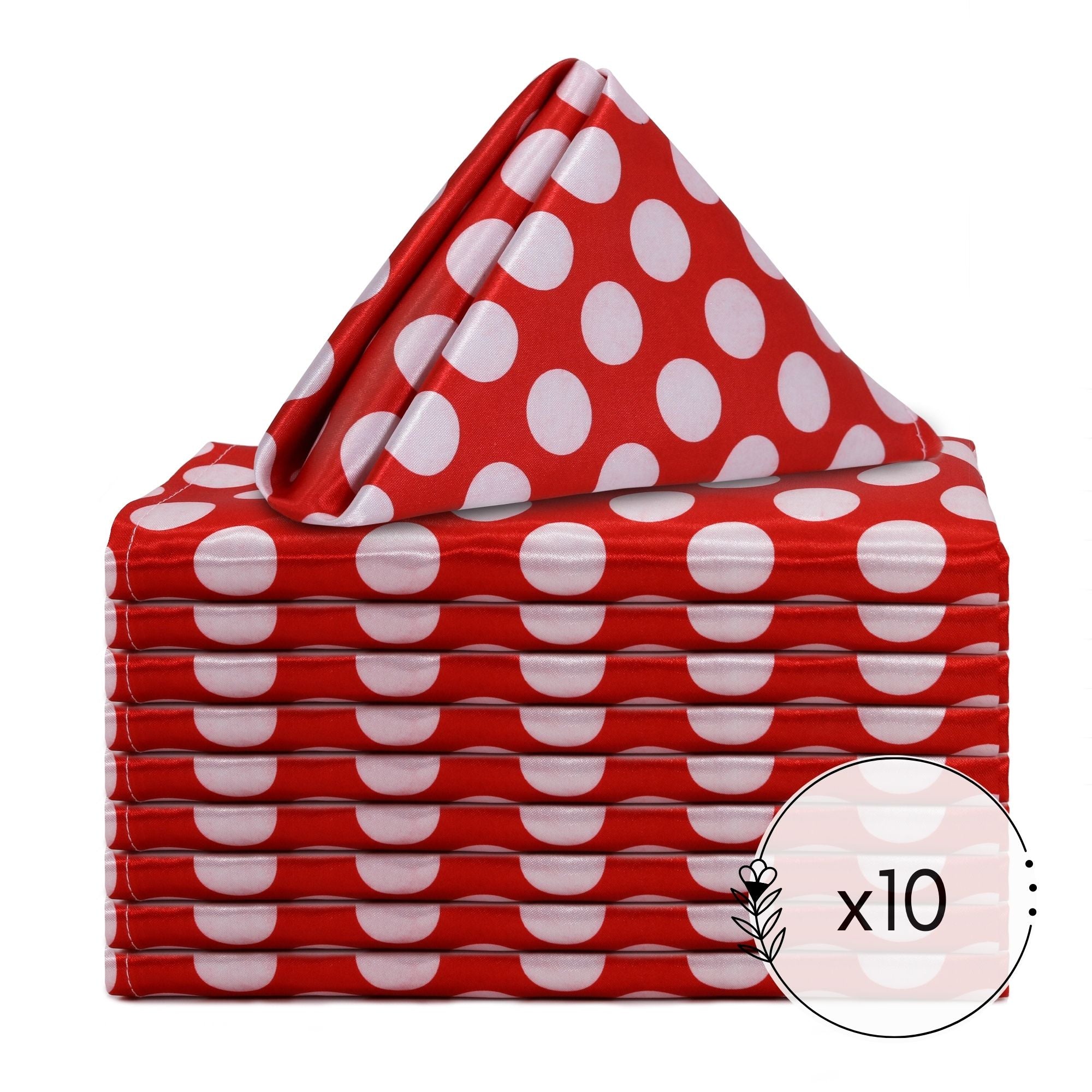 20 inch Satin Cloth Napkins Red and White Polka Dots (Pack of 10)