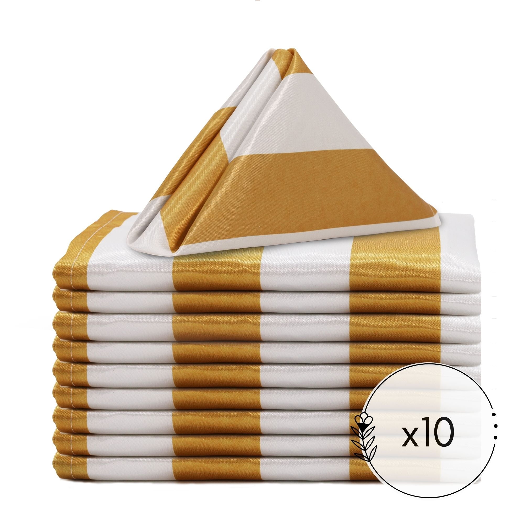 20 inch Satin Cloth Napkins Gold and White Striped (Pack of 10)