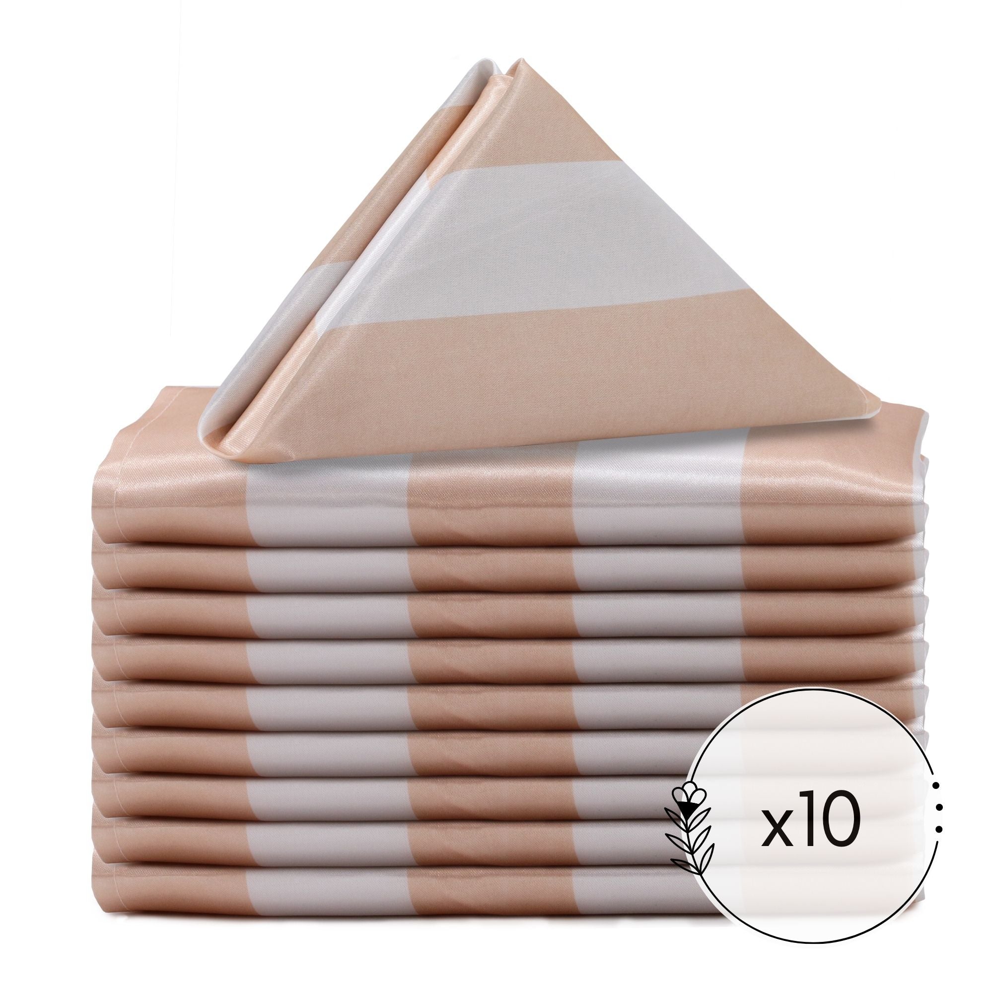 20 inch Satin Cloth Napkins Peach and White Striped (Pack of 10)