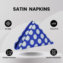 20 inch Satin Cloth Napkins Royal Blue and White Polka Dots (Pack of 10)