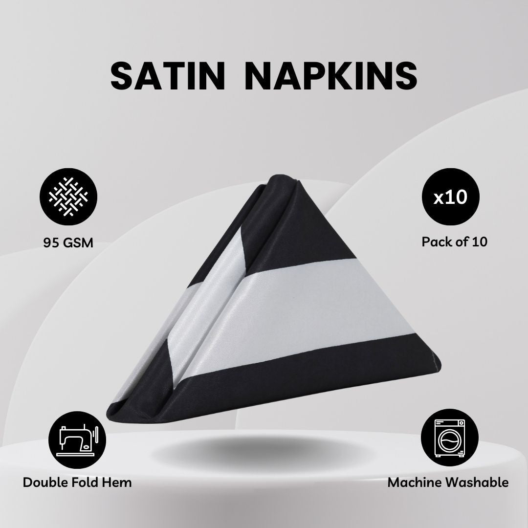 20 inch Satin Cloth Napkins Black/White Striped (Pack of 10)