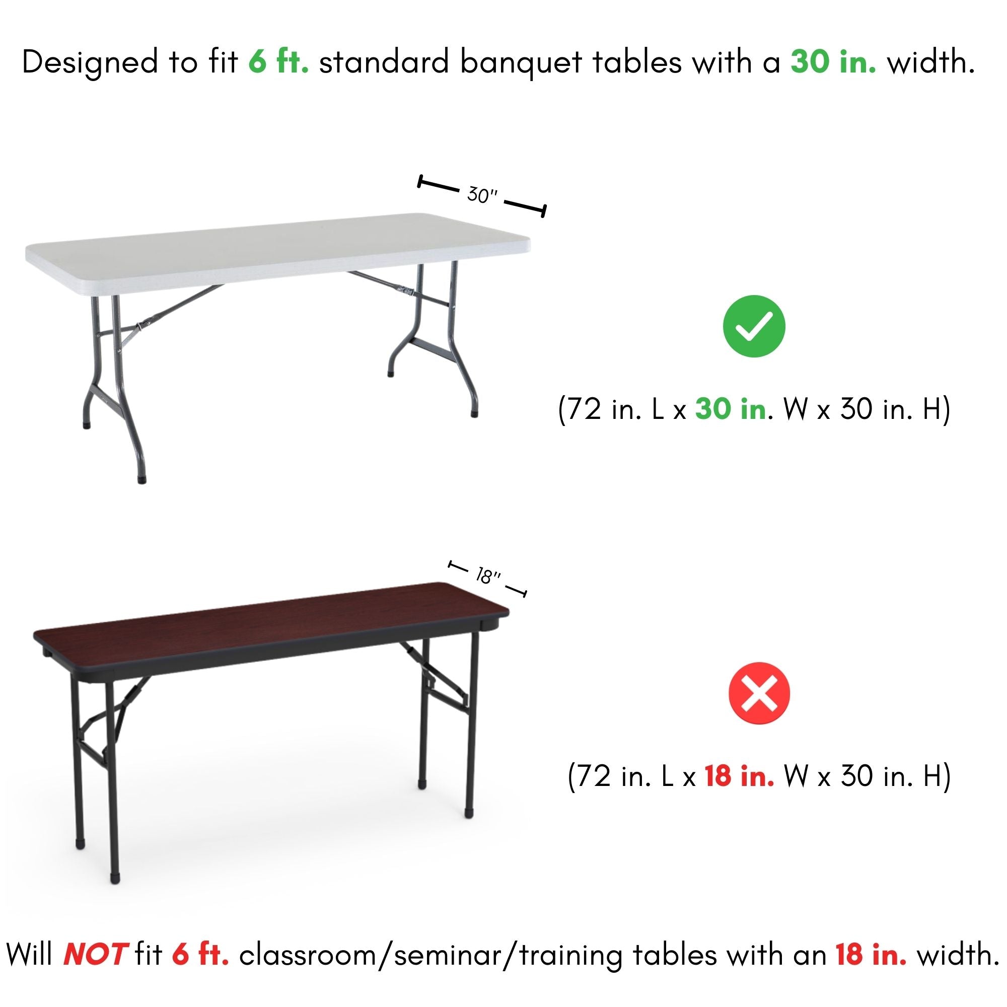 6 ft x 30 inches Fitted Polyester Rectangular Tablecloth Open Back White