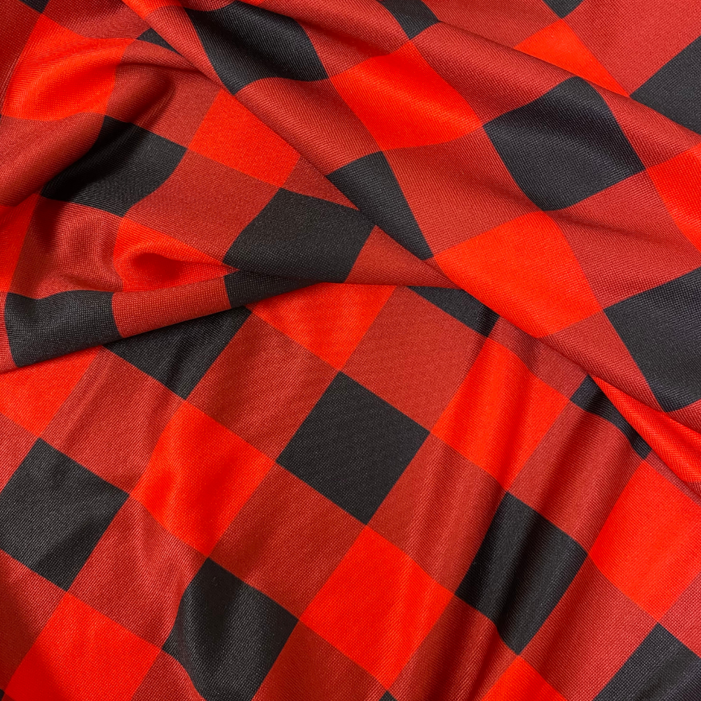 30 Inch Highboy Cocktail Round Stretch Spandex Table Cover Red Buffalo Plaid