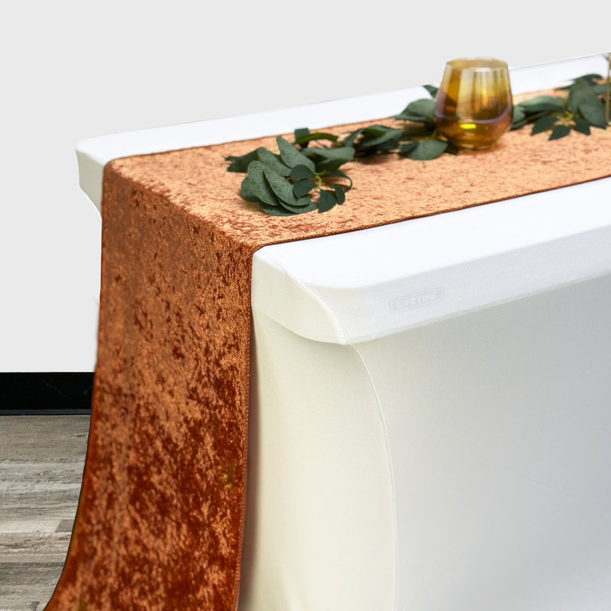 14 x 108 Inch Crushed Velvet Table Runner Terracotta