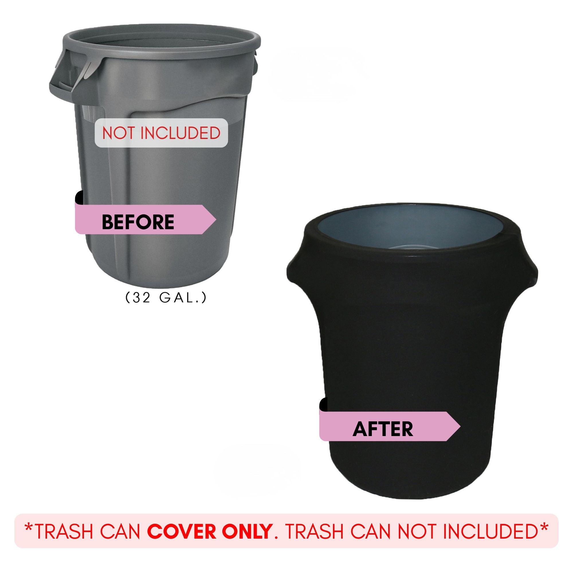 32 Gallon Spandex Trash Can/Waste Container Cover Black