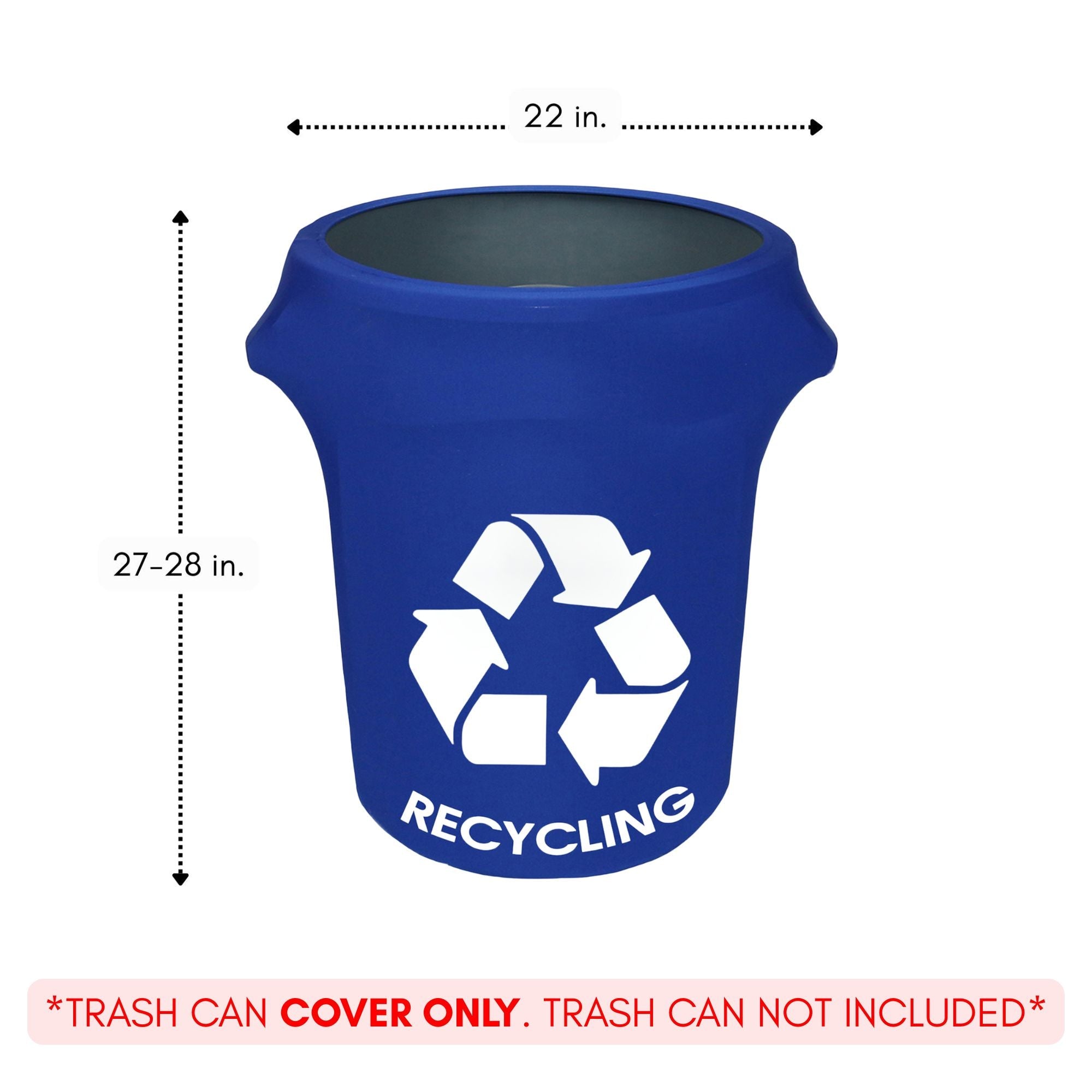 32 Gallon Spandex Trash Can/Waste Container Cover Royal Blue With Recycling Logo
