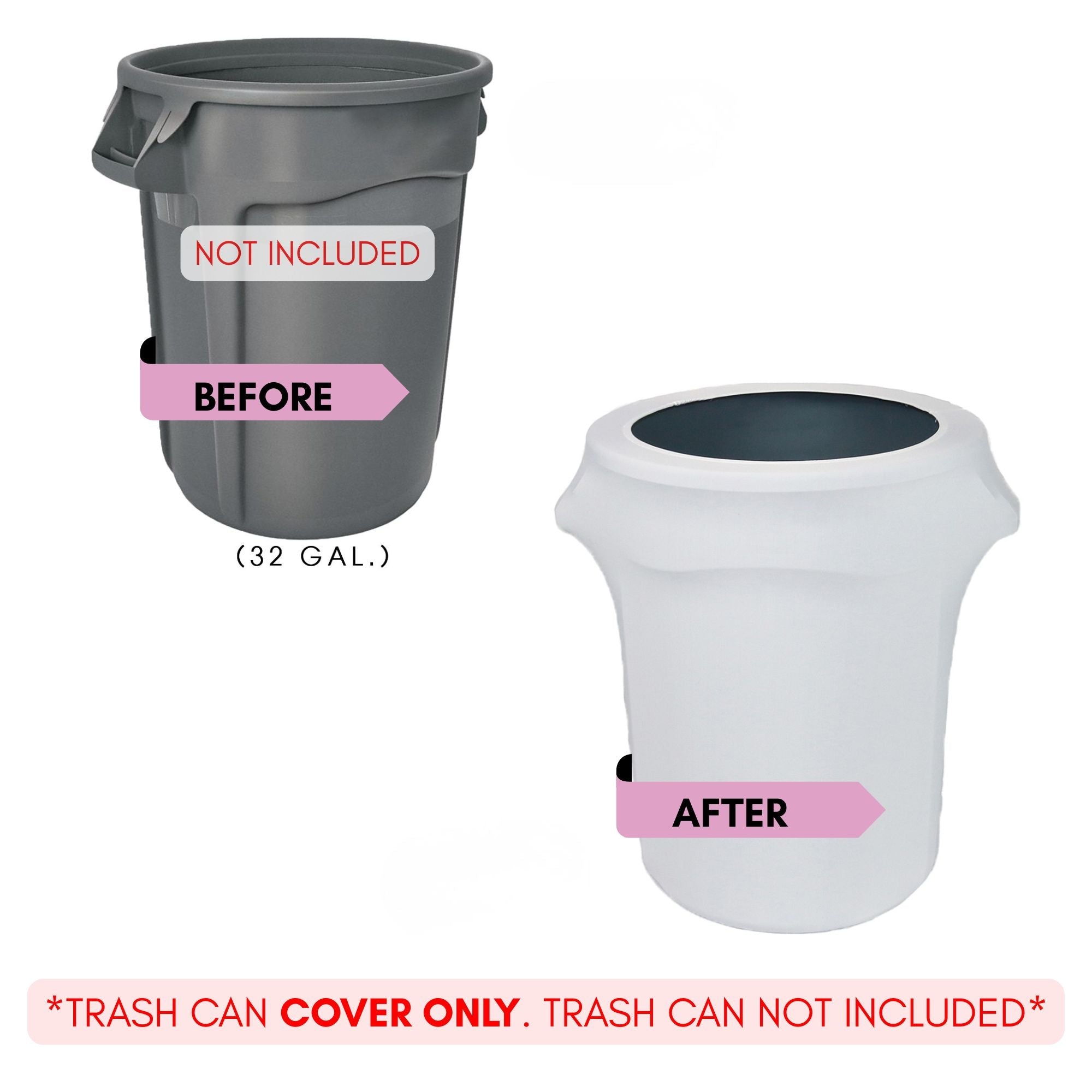 32 Gallon Spandex Trash Can/Waste Container Cover White