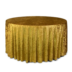 120 Inch Round Crushed Velvet Tablecloth Gold
