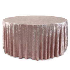 132 Inch Round Crushed Velvet Tablecloth Blush