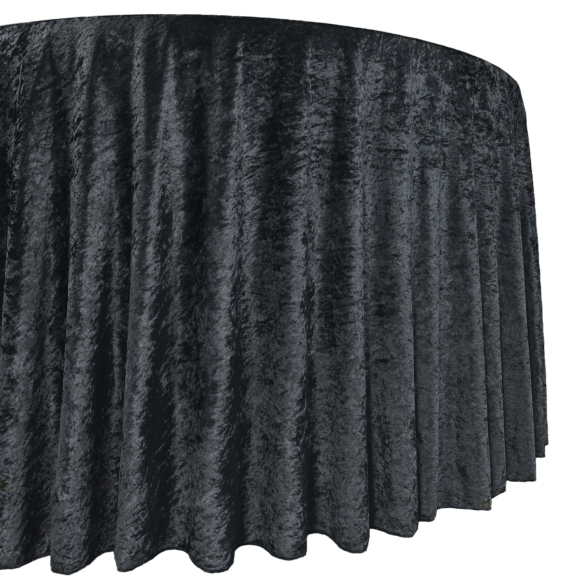 132 Inch Round Crushed Velvet Tablecloth Black