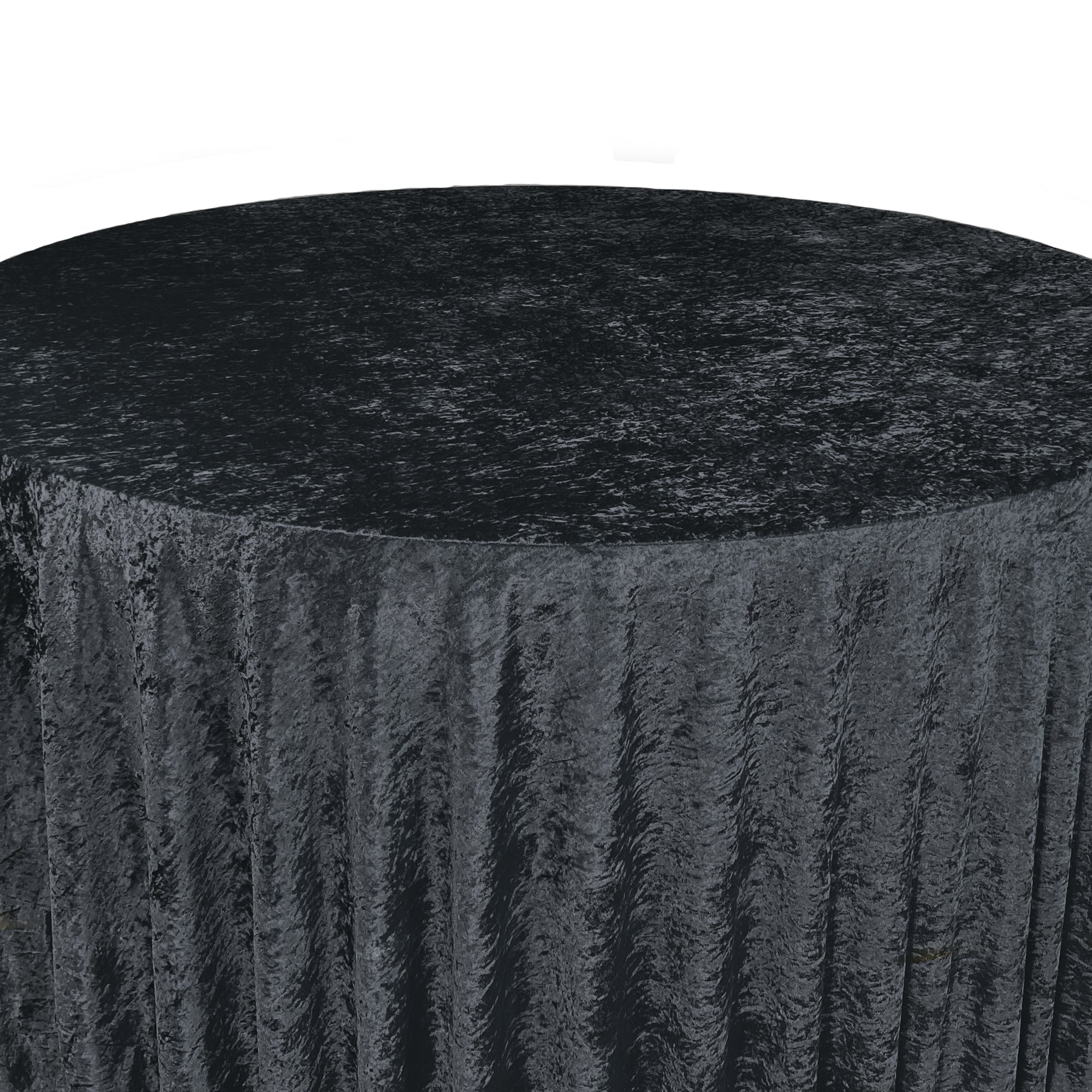 132 Inch Round Crushed Velvet Tablecloth Black