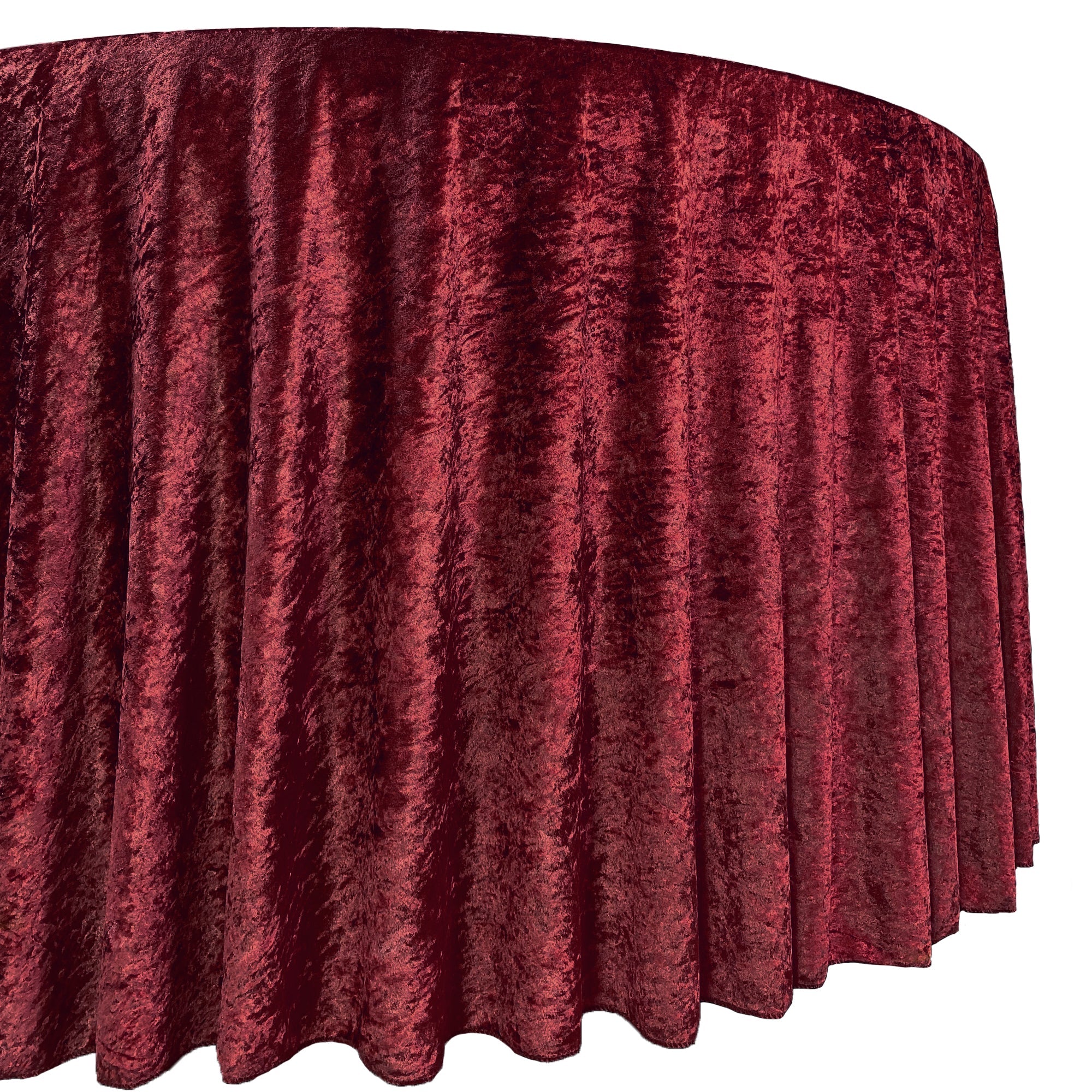 120 Inch Round Crushed Velvet Tablecloth Burgundy