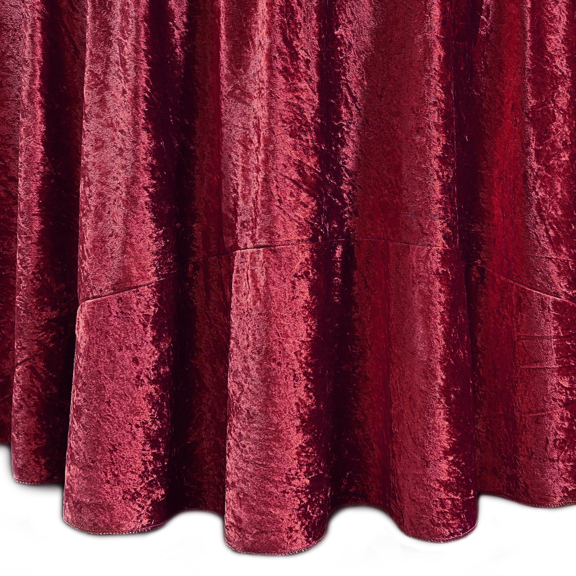 132 Inch Round Crushed Velvet Tablecloth Burgundy