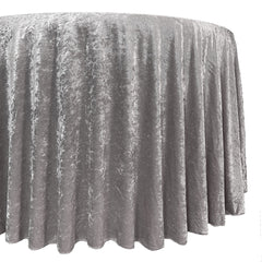 132 Inch Round Crushed Velvet Tablecloth Dark Silver