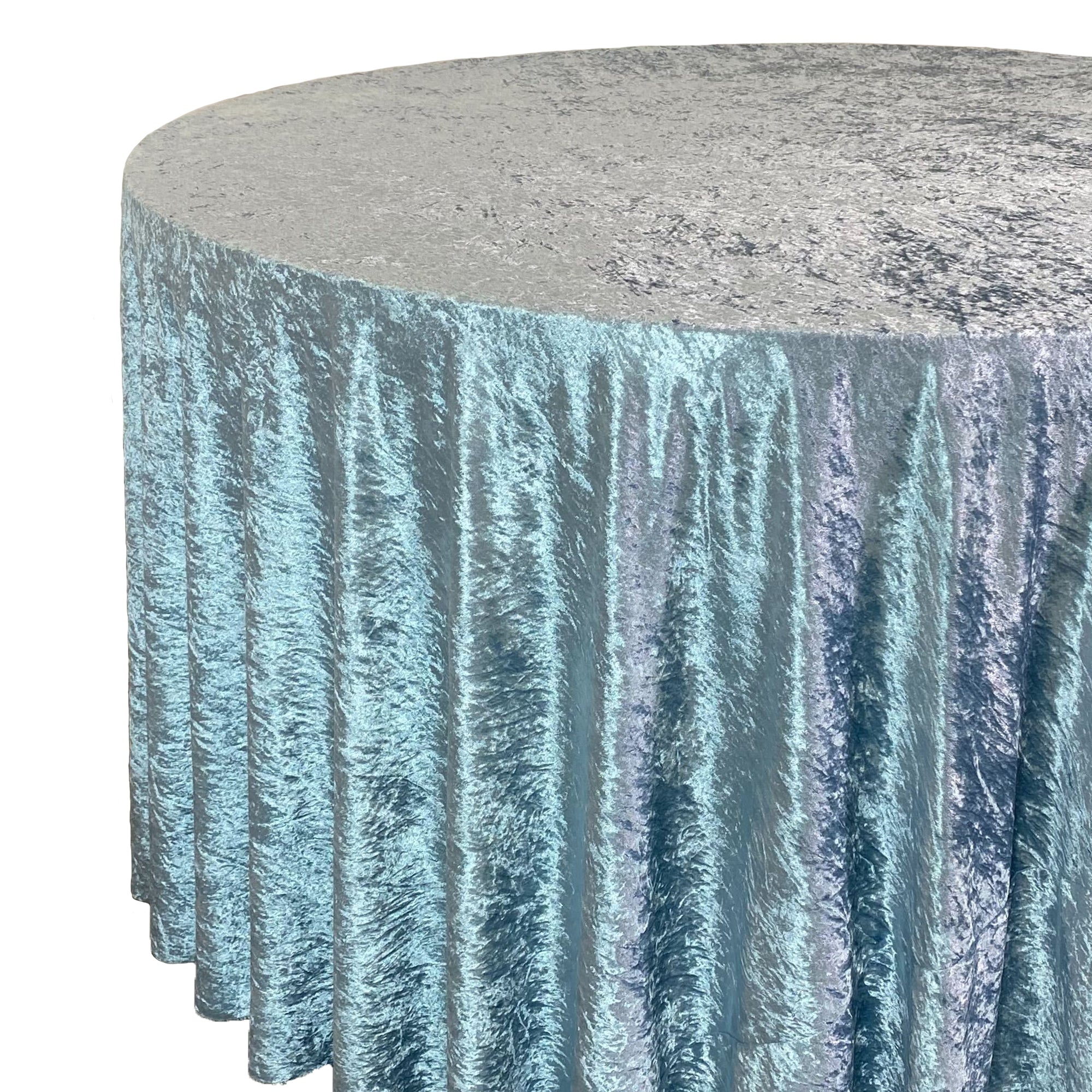 132 Inch Round Crushed Velvet Tablecloth Dusty Blue