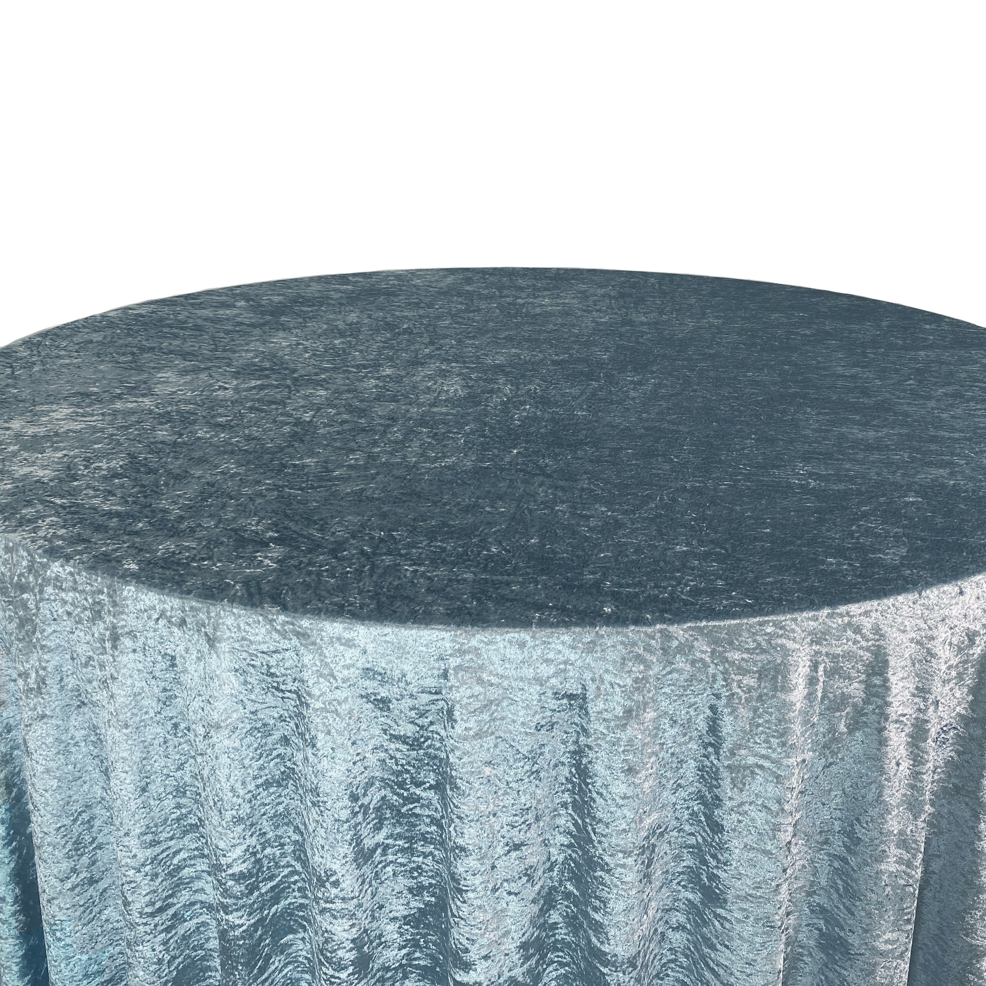 132 Inch Round Crushed Velvet Tablecloth Dusty Blue