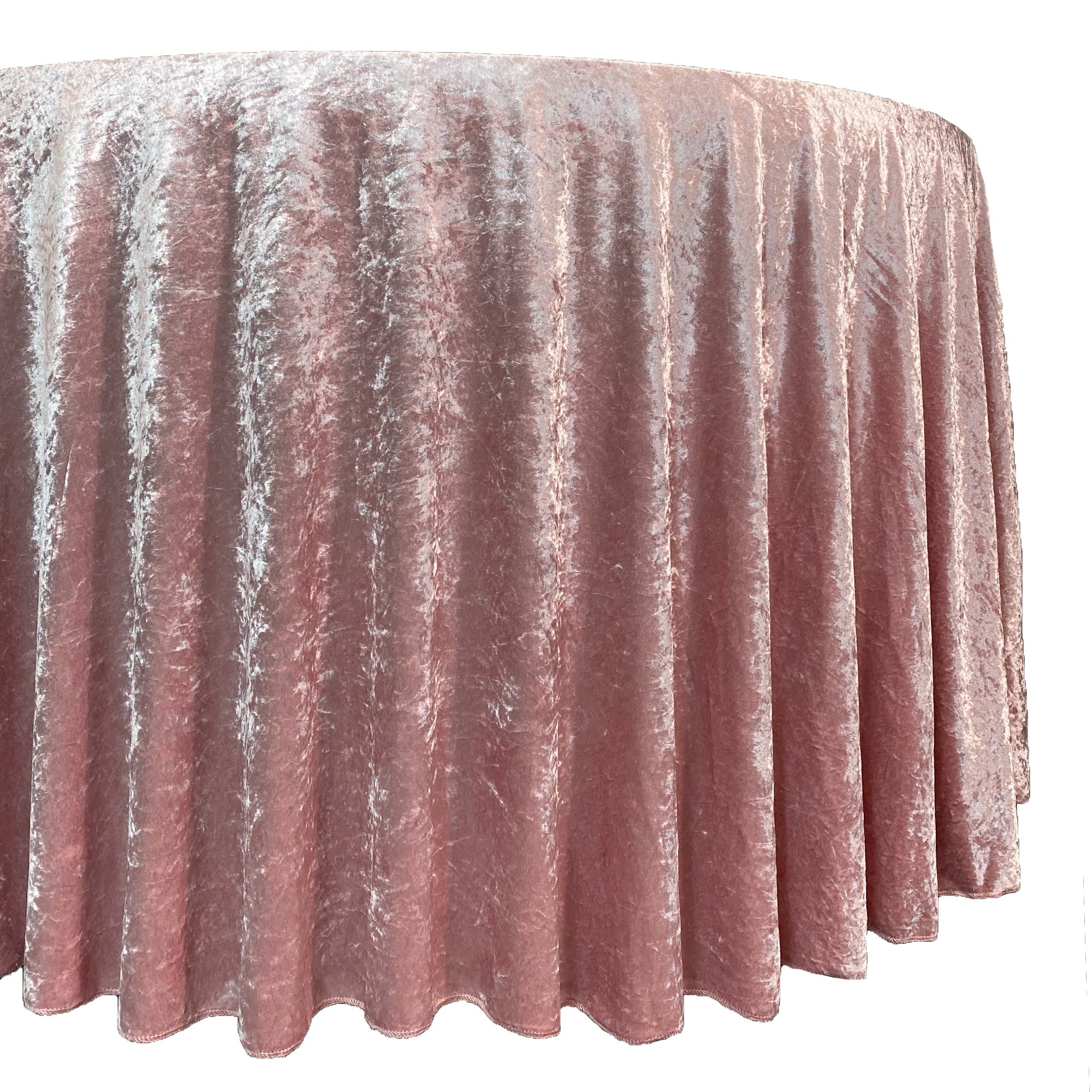 132 Inch Round Crushed Velvet Tablecloth Dusty Rose