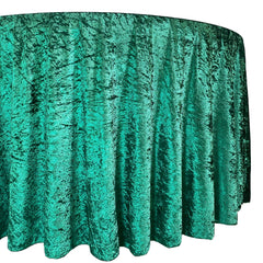 132 Inch Round Crushed Velvet Tablecloth Emerald Green