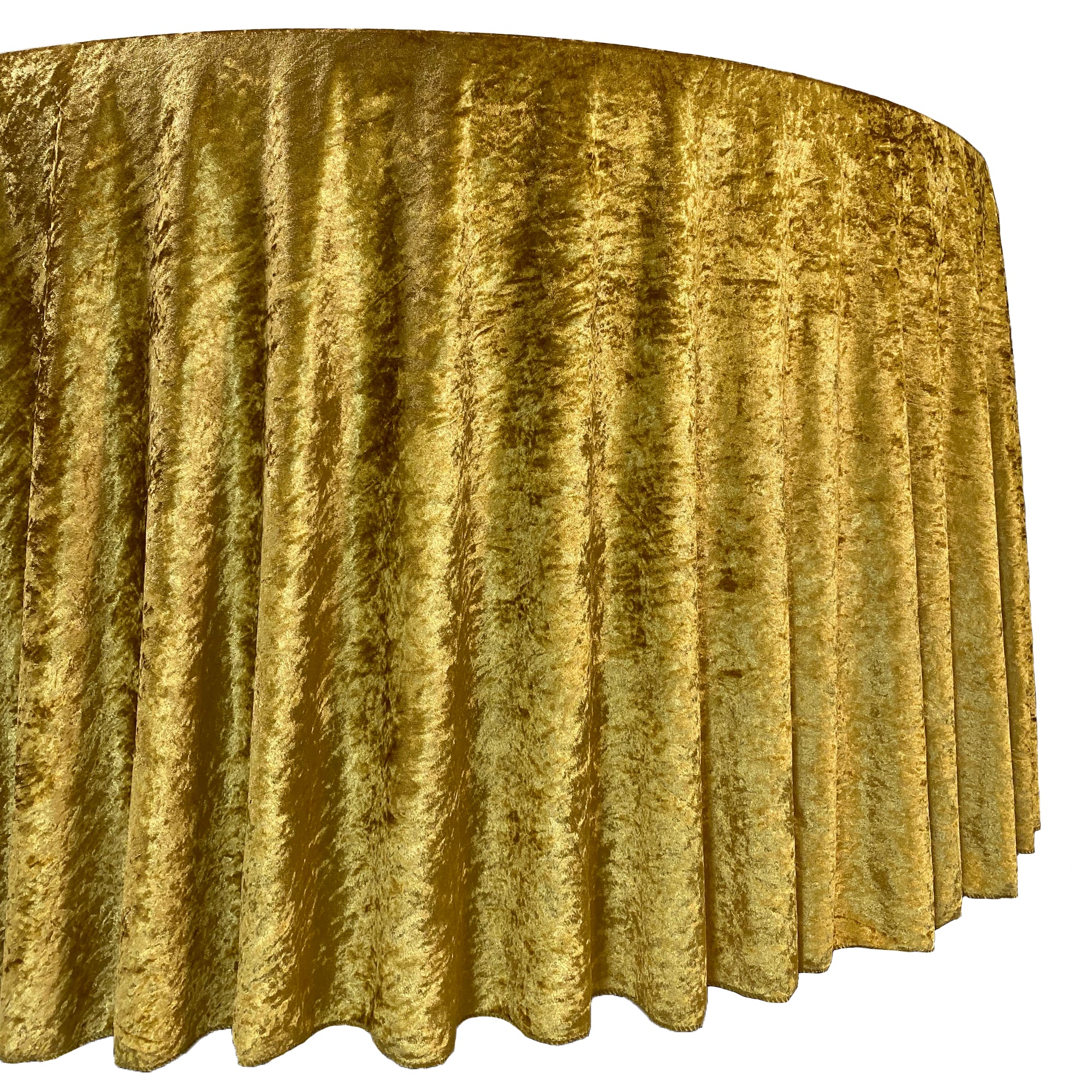 132 Inch Round Crushed Velvet Tablecloth Gold