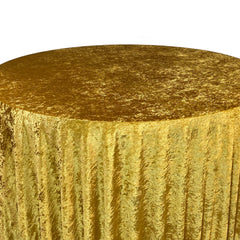 132 Inch Round Crushed Velvet Tablecloth Gold