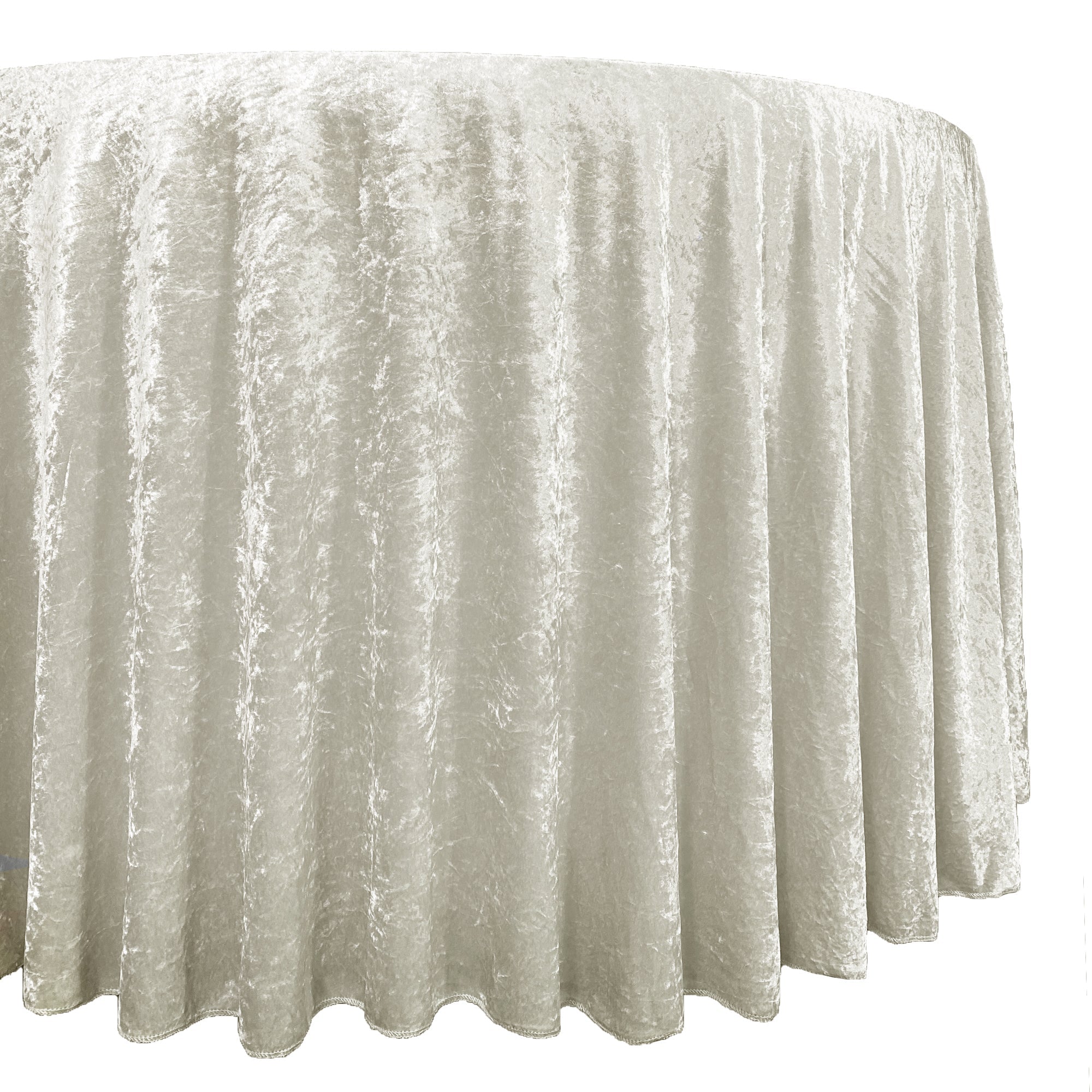 120 Inch Round Crushed Velvet Tablecloth Ivory