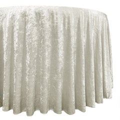 132 Inch Round Crushed Velvet Tablecloth Ivory