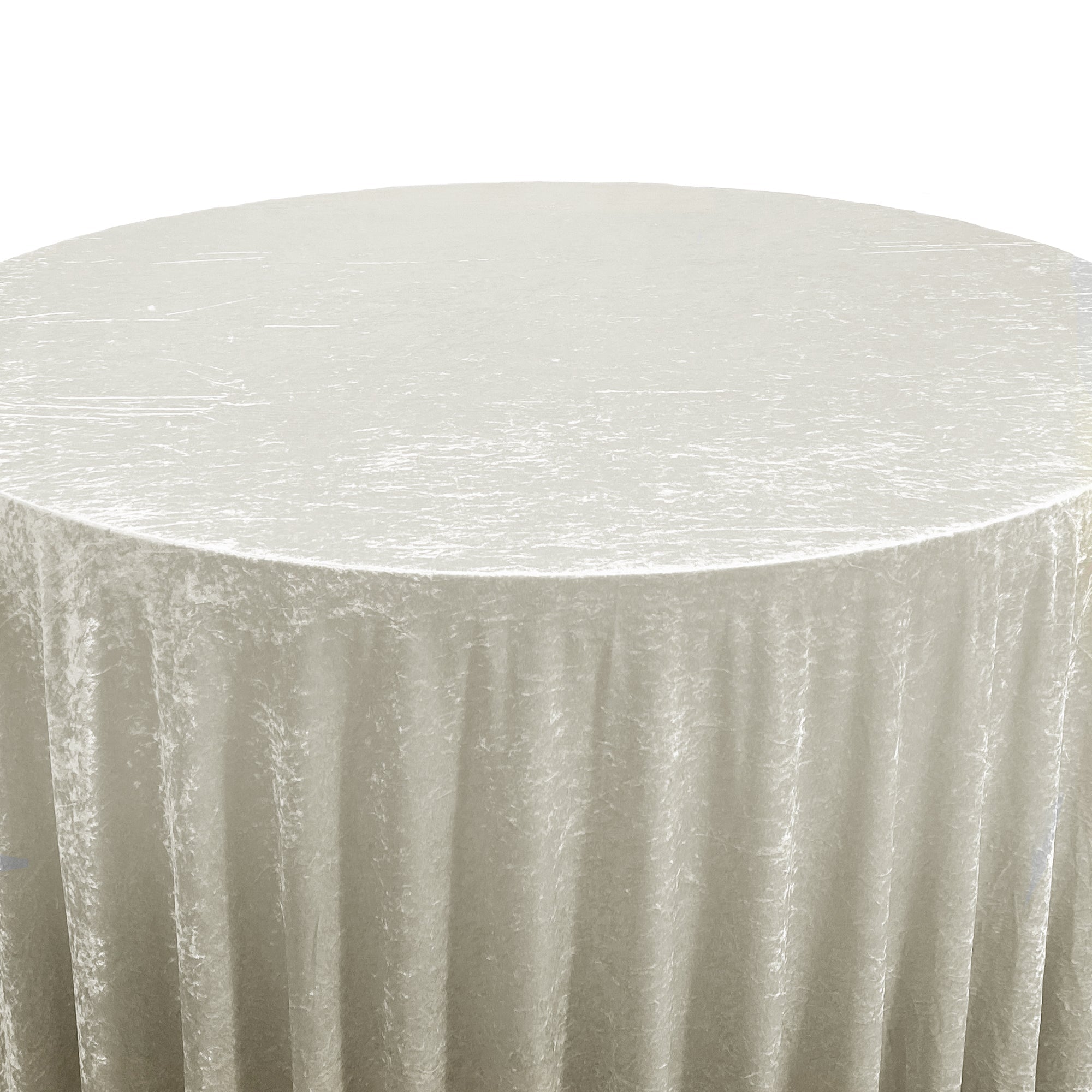 132 Inch Round Crushed Velvet Tablecloth Ivory