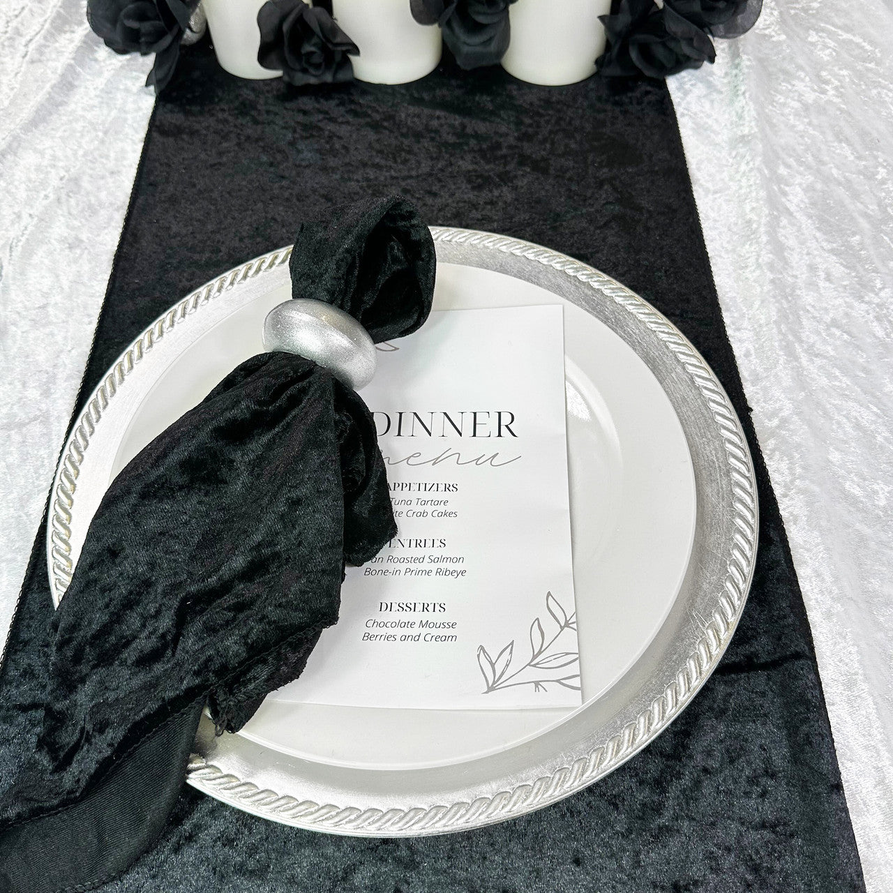 20 Inch Crushed Velvet Cloth Napkins Black (Pack of 10)