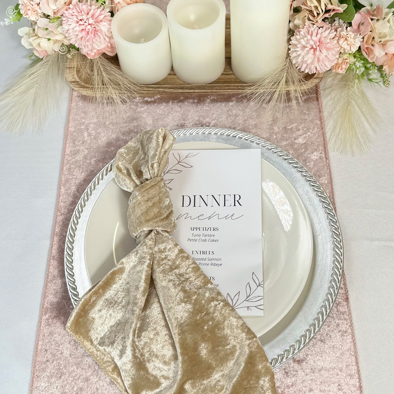 20 Inch Crushed Velvet Cloth Napkins Champagne (Pack of 10)
