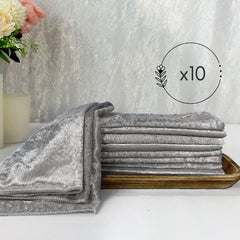 10 Pack 20 Inch Crushed Velvet Cloth Napkins Dark Silver