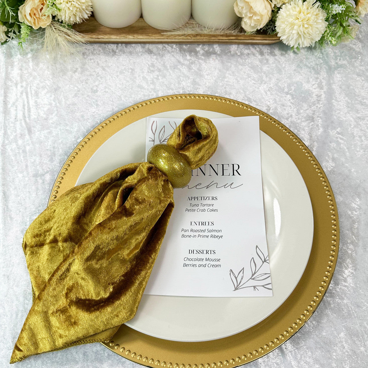 10 Pack 20 Inch Crushed Velvet Cloth Napkins Gold