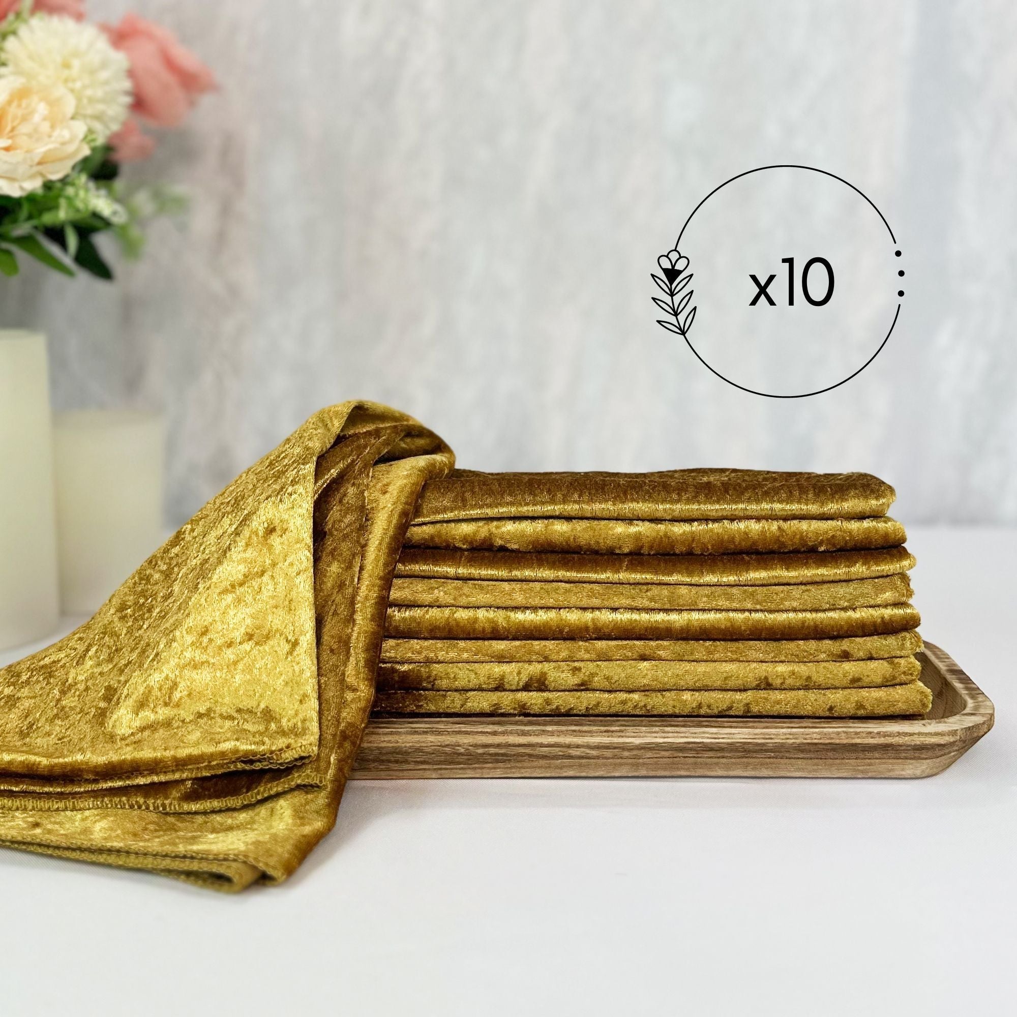 10 Pack 20 Inch Crushed Velvet Cloth Napkins Gold