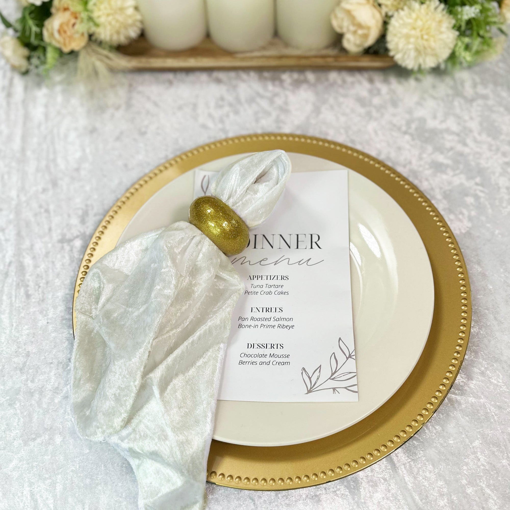 10 Pack 20 Inch Crushed Velvet Cloth Napkins Ivory
