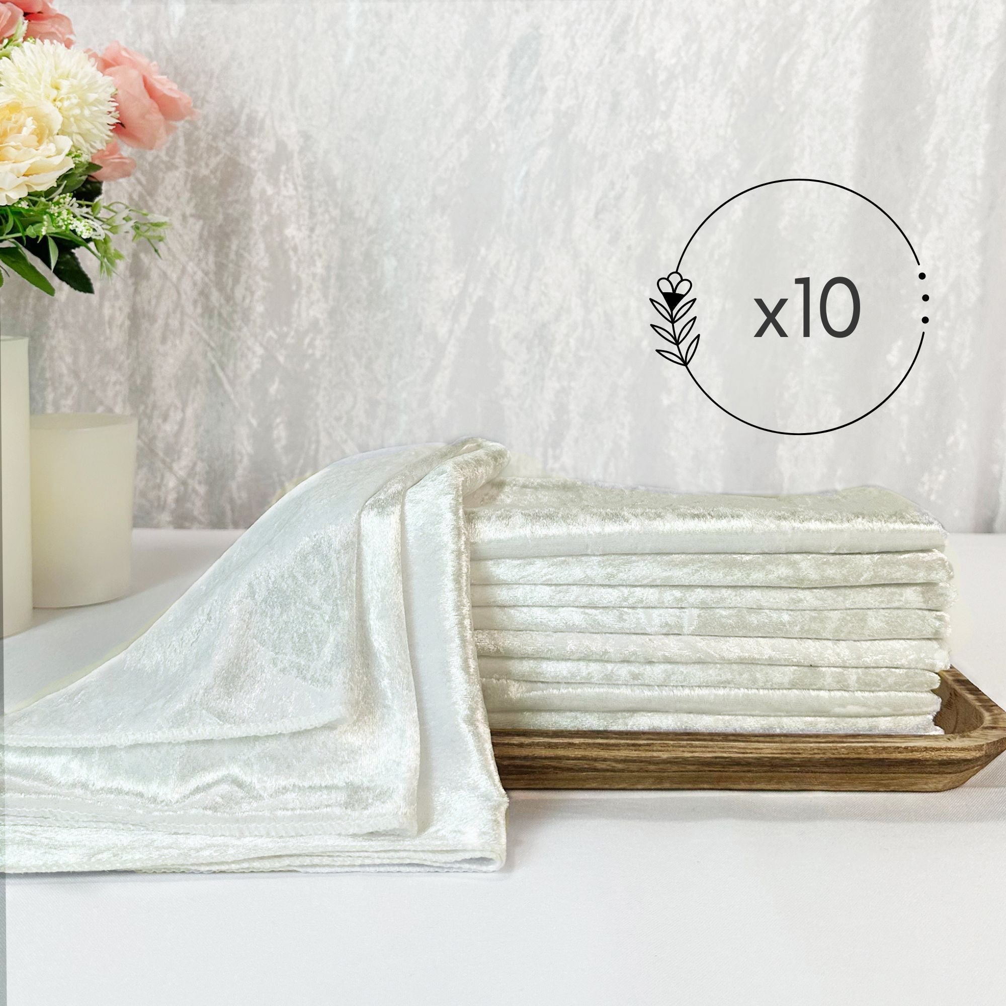 10 Pack 20 Inch Crushed Velvet Cloth Napkins Ivory
