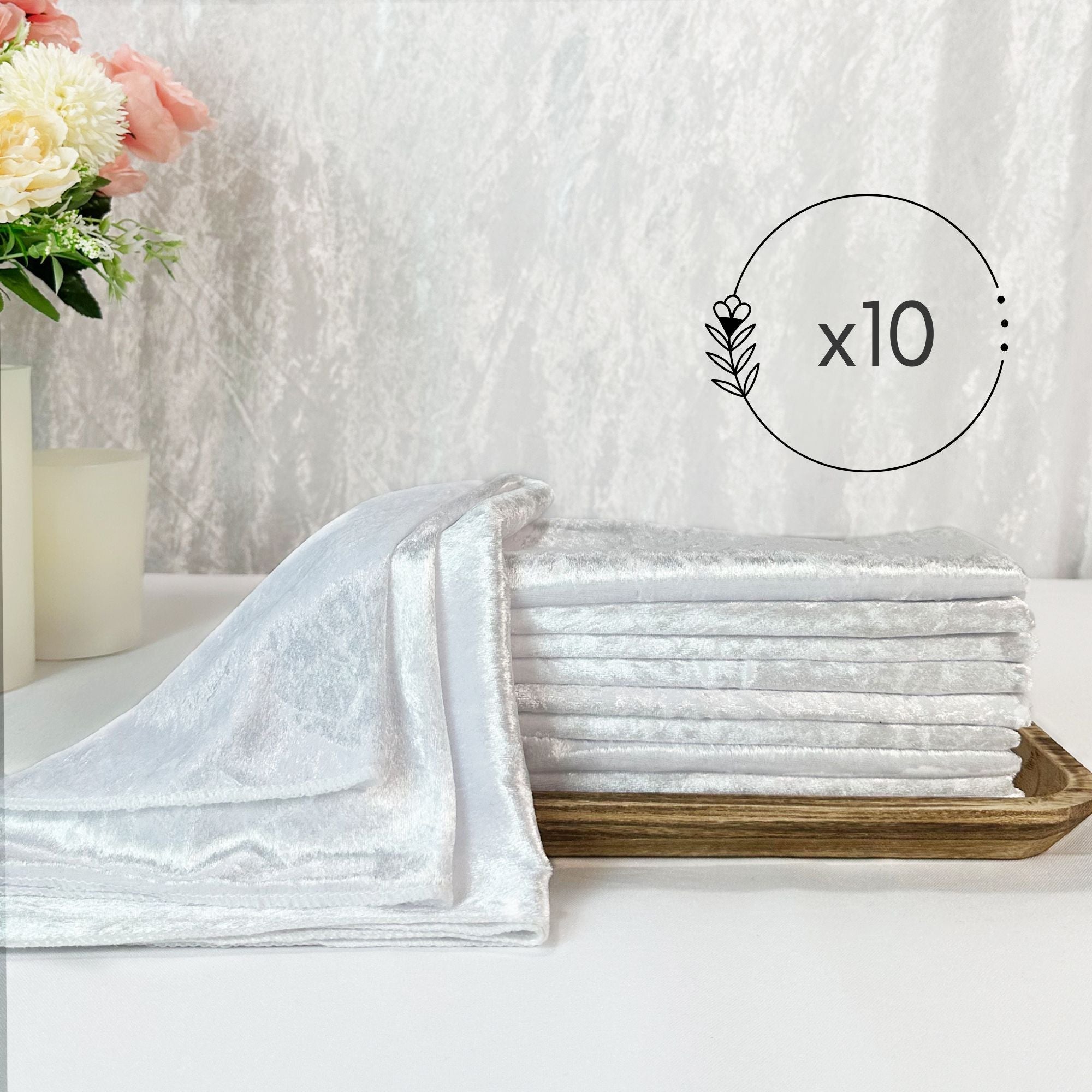 10 Pack 20 Inch Crushed Velvet Cloth Napkins White