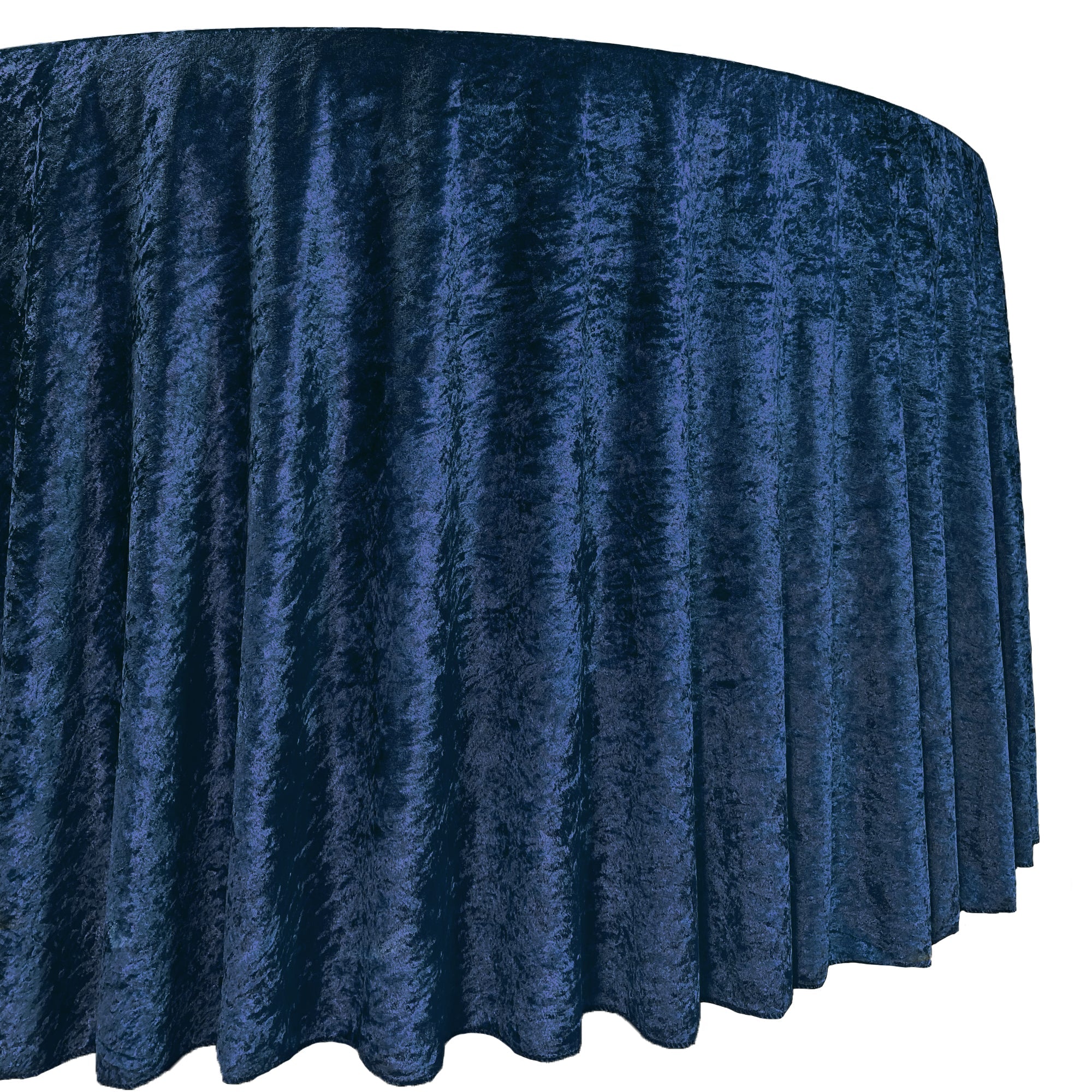 132 Inch Round Crushed Velvet Tablecloth Navy Blue