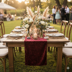 14 x 108 Inch Crushed Velvet Table Runner Burgundy