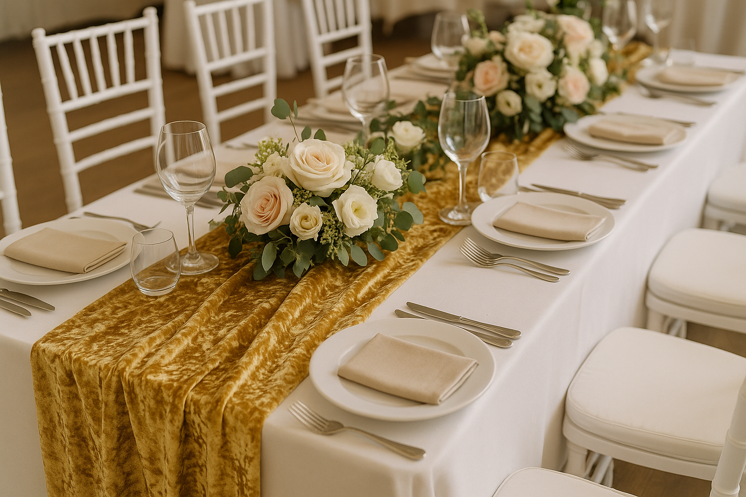 14 x 108 Inch Crushed Velvet Table Runner Gold