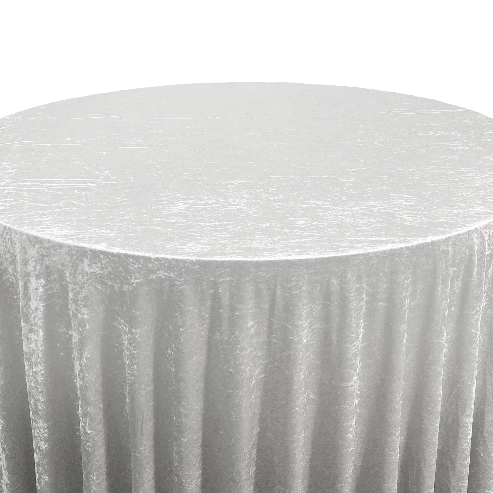 132 Inch Round Crushed Velvet Tablecloth White