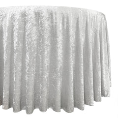132 Inch Round Crushed Velvet Tablecloth White